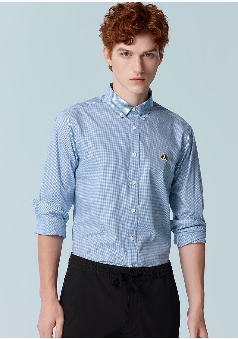 商场同款哈吉斯hazzys2022春季新款男士衬衣细格子经典款长袖衬衫男