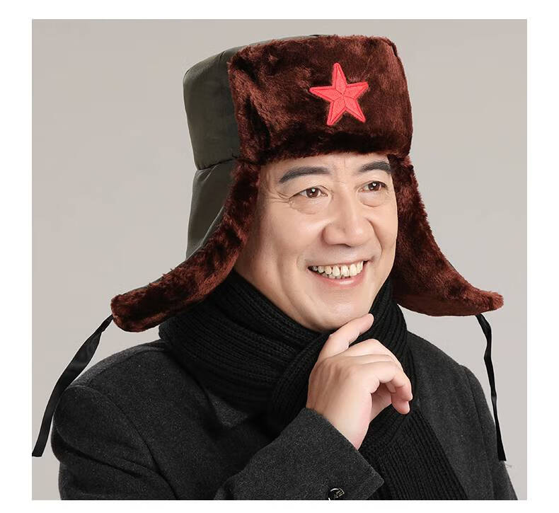 帽子男东北帽军绿色爷爷棉帽子冬天老人火车头老式帽 刺绣五星军绿布