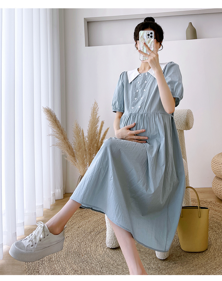 摩登孕妈孕妇裙夏季孕妇装夏装2022新款孕妈装大码宽松遮肚连衣裙中长