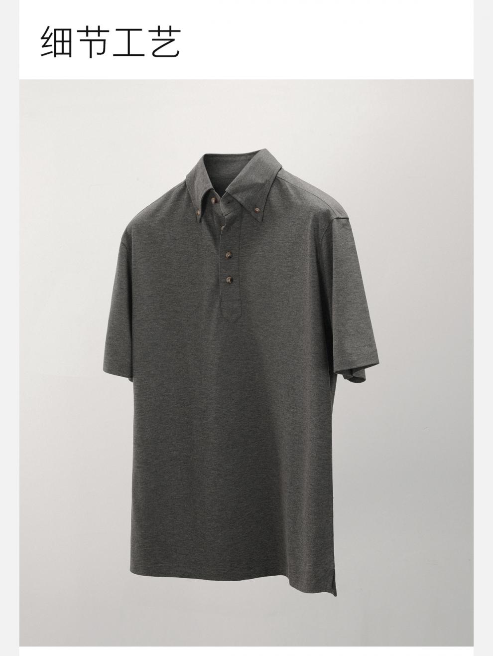 fullmonty2022春夏新款灰色钉扣领短袖polo衫男士商务休闲纯棉翻领