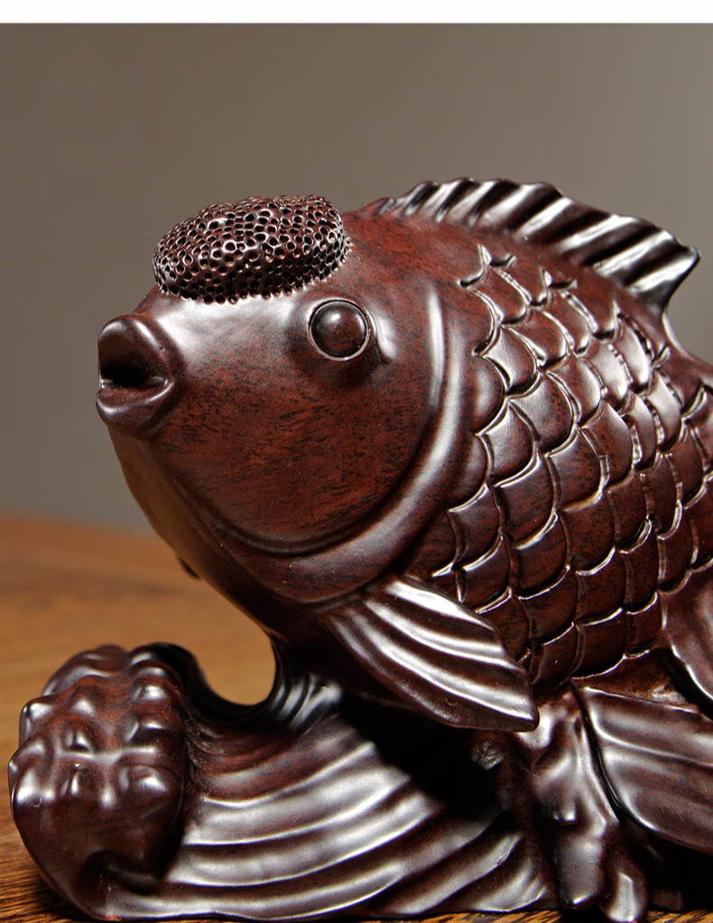 枳记家木雕鱼摆件木质金鱼客厅家居寓意年年有鱼装饰工艺品乔迁送礼