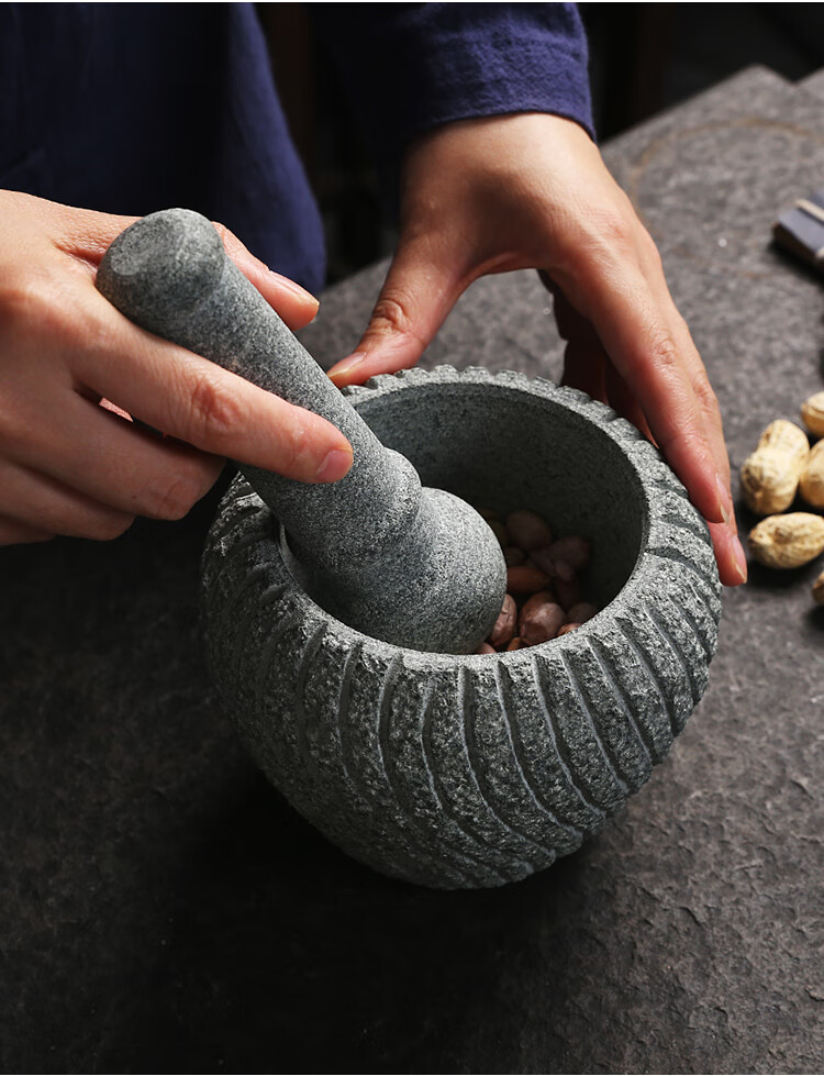 复古青石臼捣蒜器蒜泥器捣药罐钵体石盅钵碗擂钵擂臼舂臼石窝石舂复古