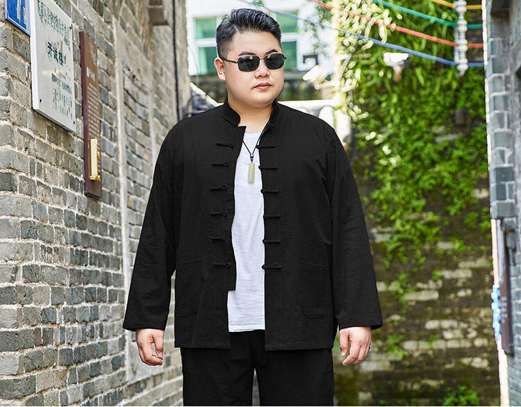 富贵鸟加肥加大码长袖衬衫中国风盘扣立领唐装宽松肥佬胖子长袖衬衣