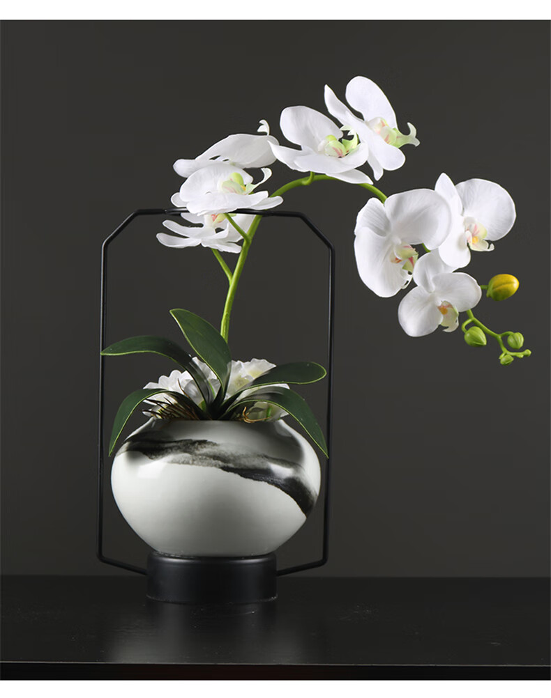 骄意现代新中式蝴蝶兰仿真花艺器摆件样板房家居客厅书房禅意软装饰品