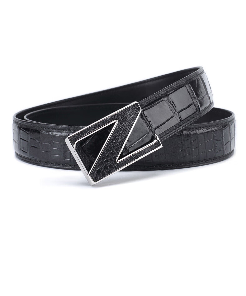平滑z字钢扣腰带鳄鱼肚皮皮带男士正装西服封腰带 z字黑色【礼盒装】
