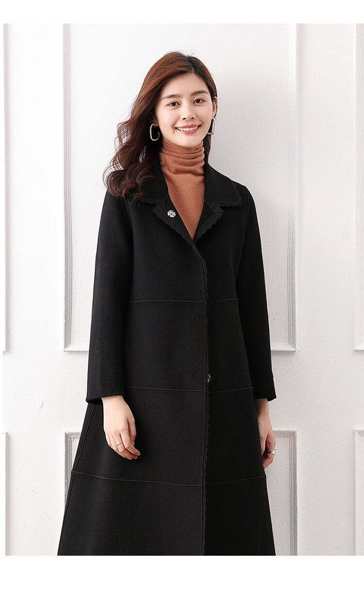 双面绒羊毛大衣女装2020新款秋冬中长款a字版茧型娃娃领毛呢外套 墨兰