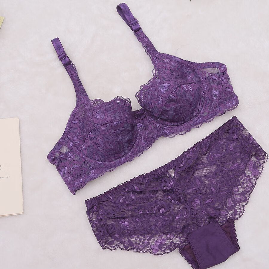 文胸文胸网红爆款性感网纱蕾丝超簿透明文胸套装女士不聚拢诱惑内衣