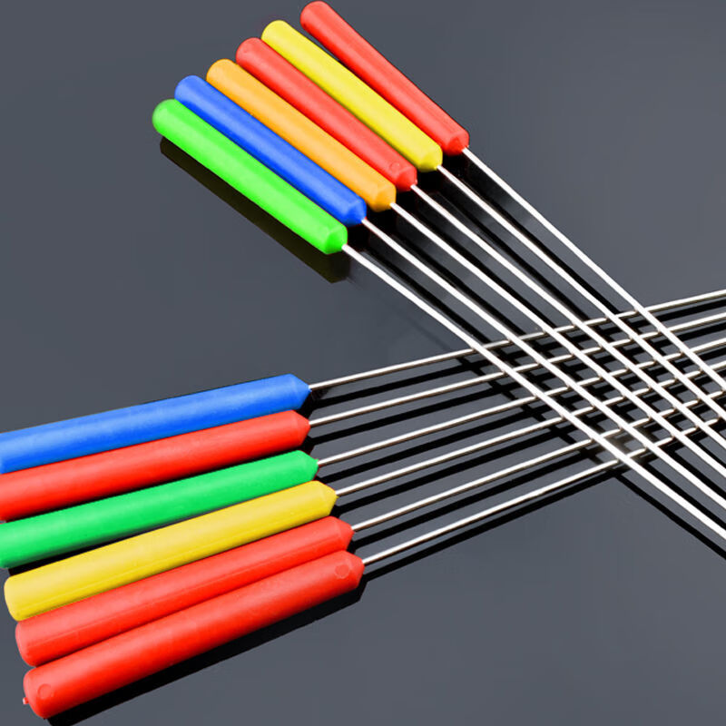 麻辣烫串串铁签子彩色塑料柄烧烤签旋转小火锅短不锈钢钎10根16厘米亮