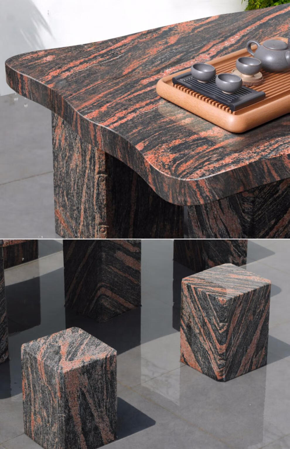 拙治 石桌石凳庭院花园一套别墅家用天然花岗岩露天餐桌石头桌子新