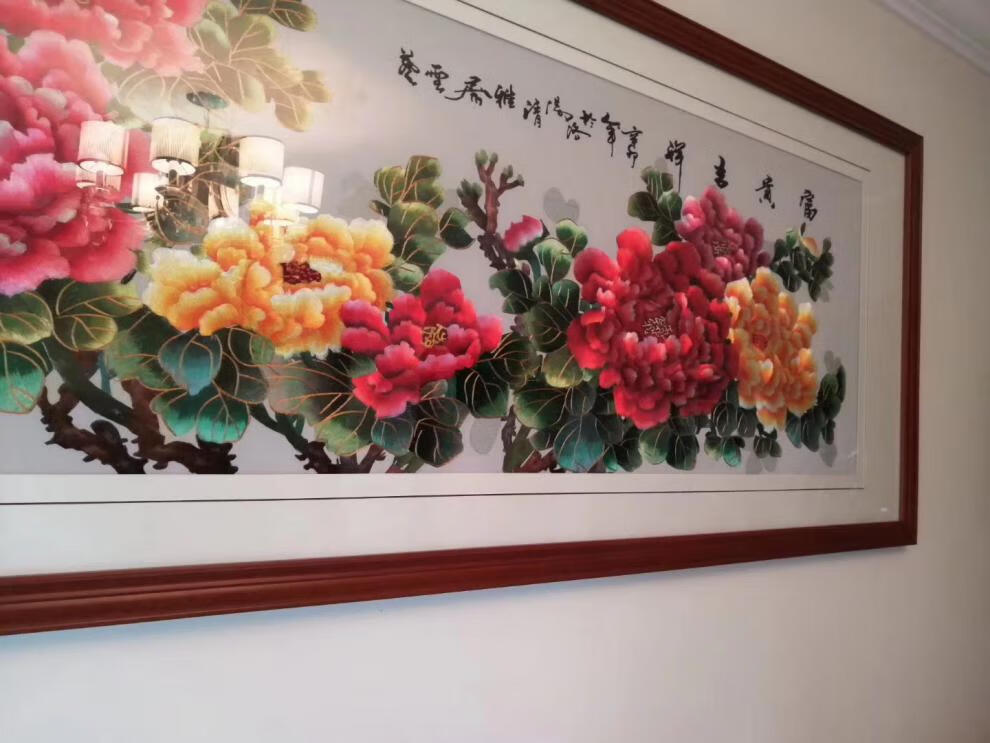 苏绣挂画苏州刺绣机绣仿手工客厅背景墙装饰画礼品牡丹