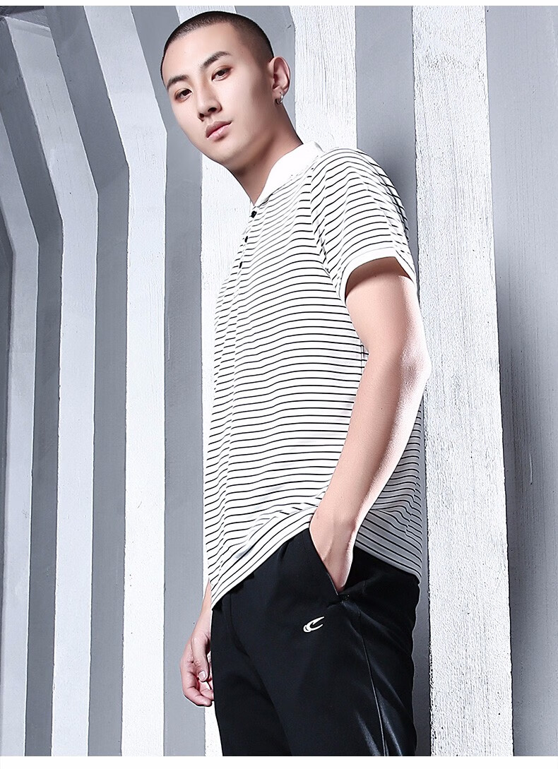 赛琪 翻领短袖t恤夏季新款男士针织条纹polo衫休闲运动短袖t恤 黑色