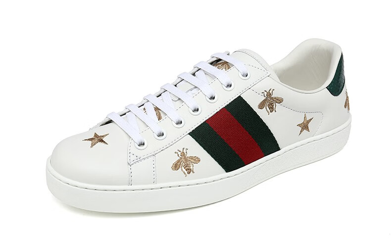 gucci古驰男鞋织带星星蜜蜂男士休闲鞋小白鞋板鞋平底鞋白色6