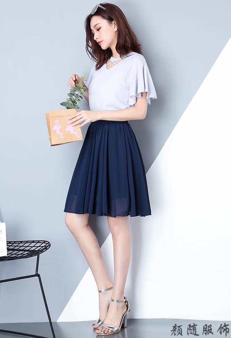 百褶裙子学院风半身裙时尚短裙百褶裙短裙显瘦雪纺短裙夏季新款半身裙