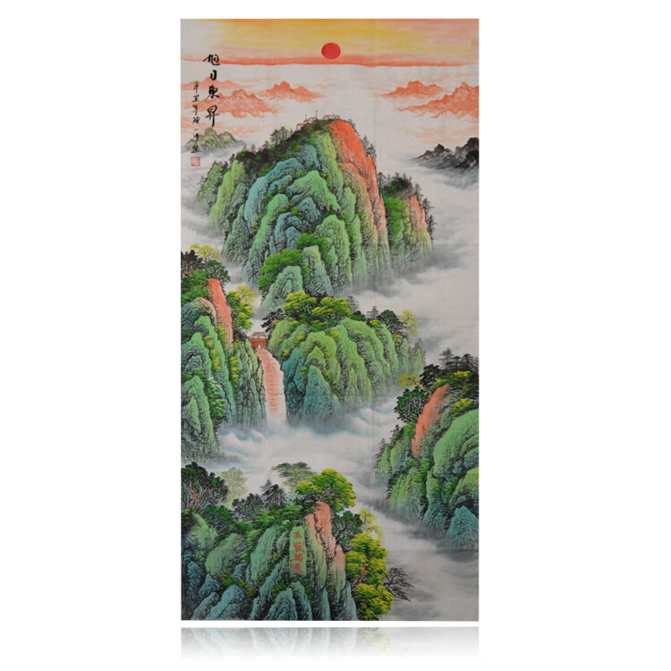 泰山日出有山无水国画 国画泰山日出图手工原稿办公室靠山画有山无水