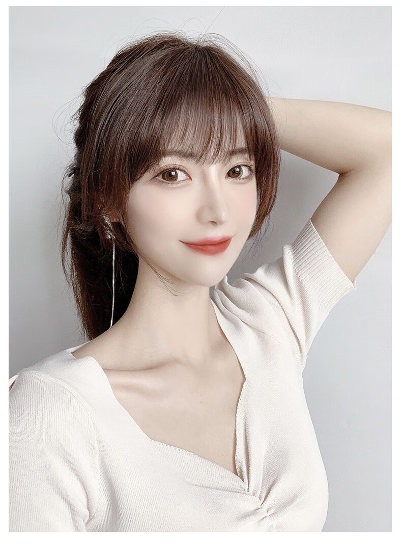 圆脸假头帘 【模特款-真人发丝】3d法式刘海-浅棕色【图片 价格 品牌