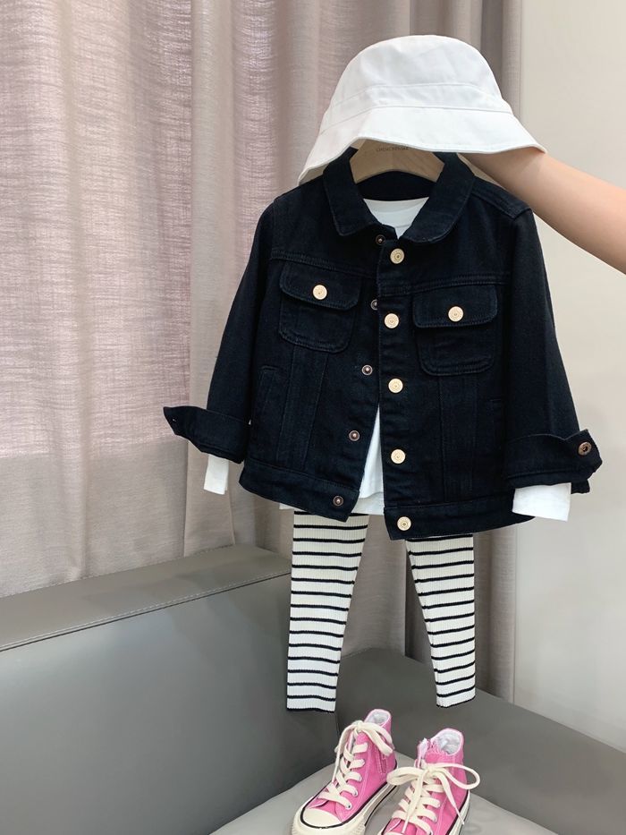 打底裤秋季新款儿童坑条纹小脚紧身裤女宝宝外穿长裤子鸟之语 黑色