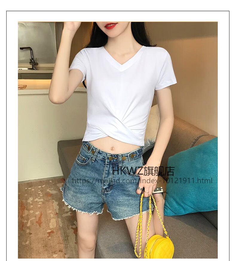设计感露肚脐女上衣服夏季v领超短款t恤体恤女短袖