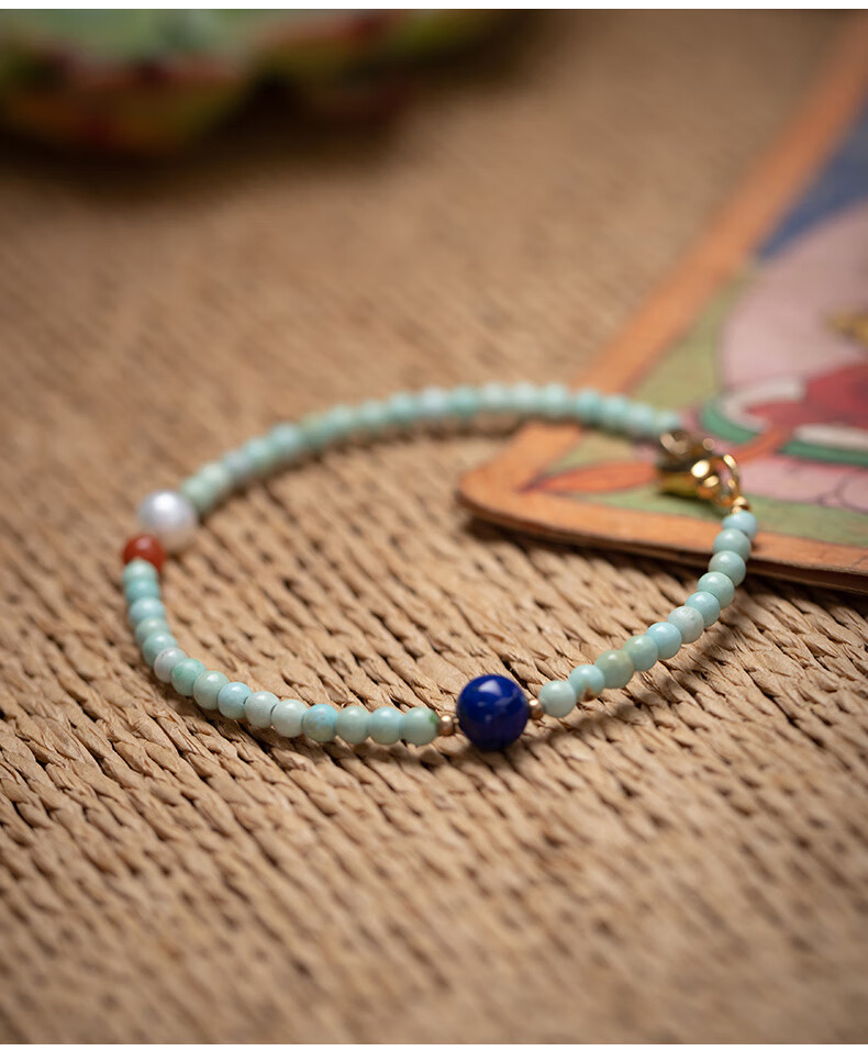 皇家天选原矿绿松石手串花式淡水珍珠手链女单圈青金石转运佛珠