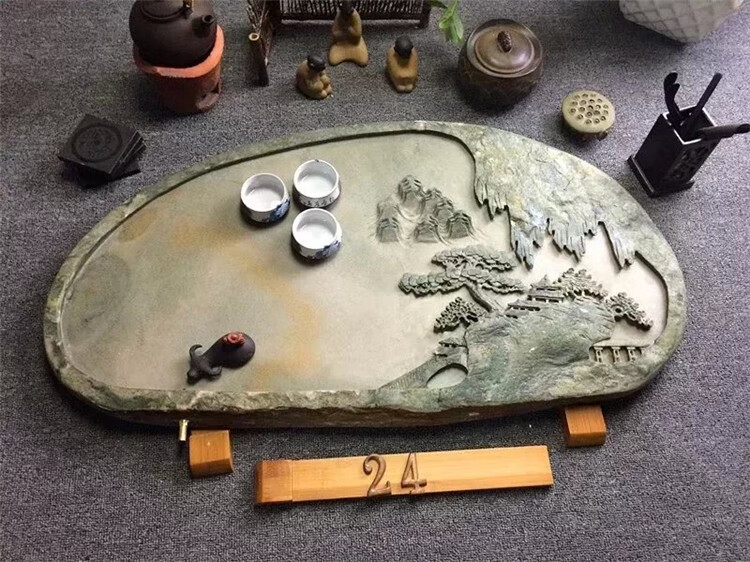 奢厨石材玉石茶台茶海大小号石头茶盘厂家手工易水砚端砚一人用茶台