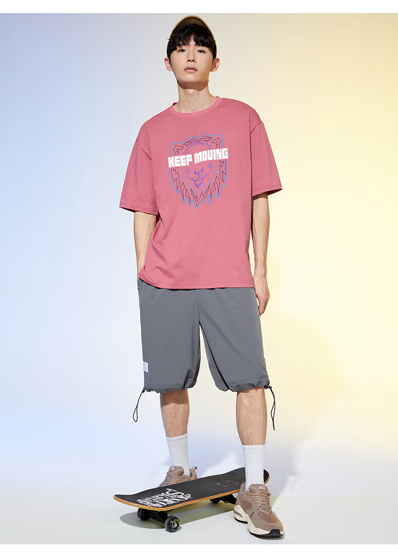 安踏雄狮短袖t恤男 春季新款纯棉情侣黑色t恤运动宽松男女半袖t上衣