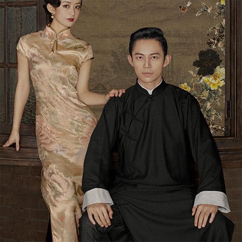 轩予马褂男唐装 长衫男民国男装大褂长袍中式相声服棉麻中国风婚礼