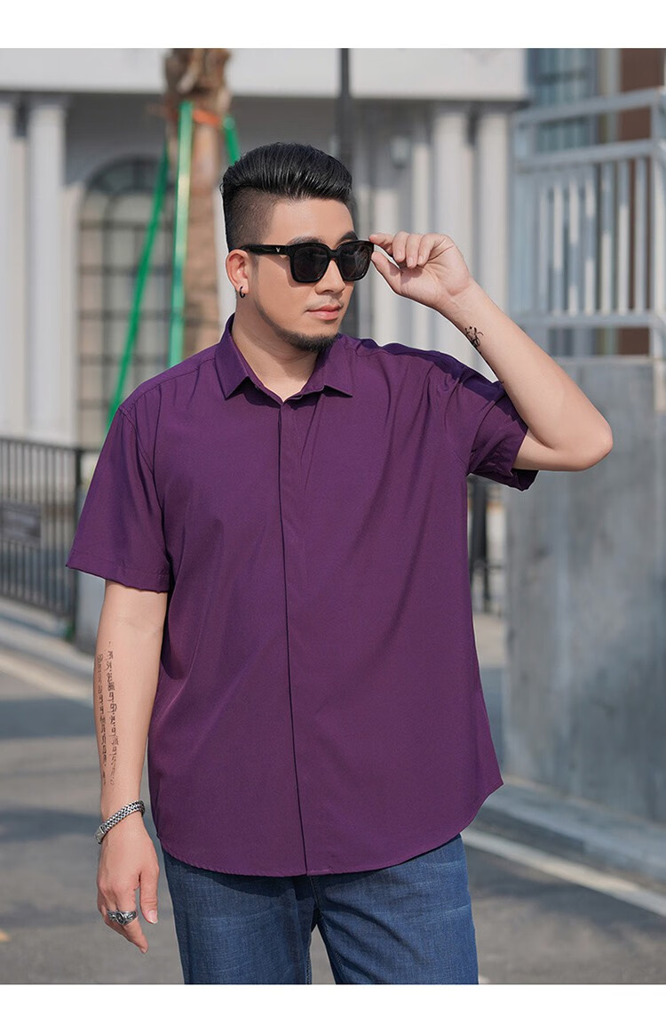 加大码长袖衬衫男士休闲衬衣胖人穿肥商务胖子西装男宽松职业装肥佬