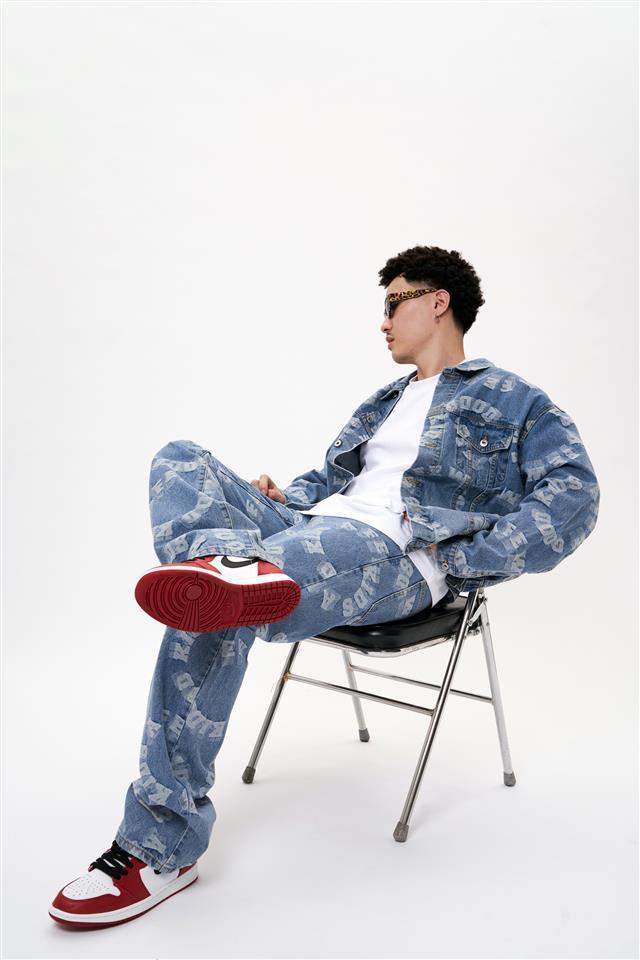 fff马思唯afgk联名同款2020春夏男士logo提花牛仔裤男女潮牌嘻哈宽松