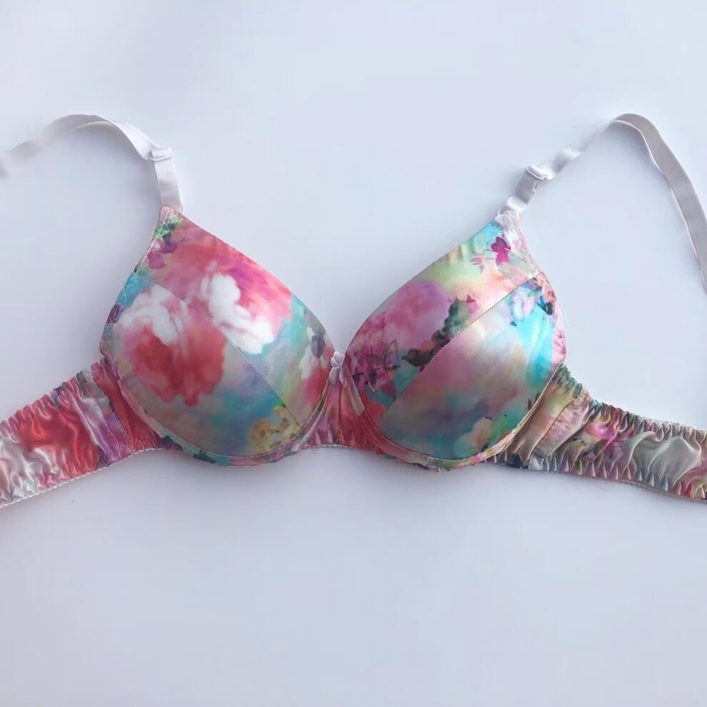 放心购文胸100桑蚕丝无痕内衣女薄无钢圈舒适透气大码胸罩6号花色34码