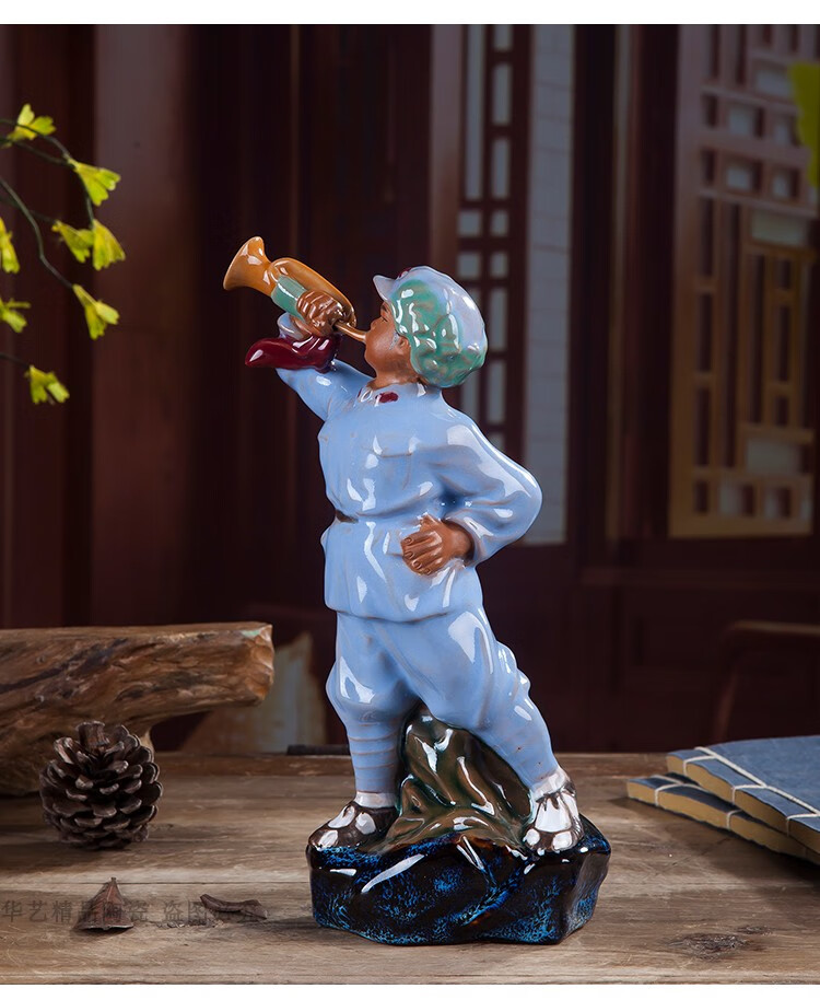 可狄(kedi) 佛山陶瓷石湾公仔小红军摆件中式家居怀旧雕塑陶瓷人物