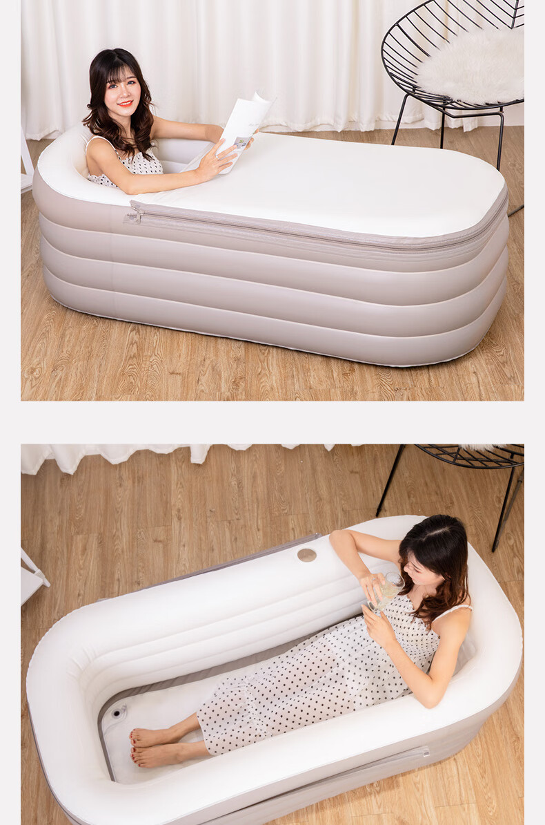 京茂充气浴缸折叠大人浴盆家用全身泡澡桶大号便携式塑料小户型可坐躺