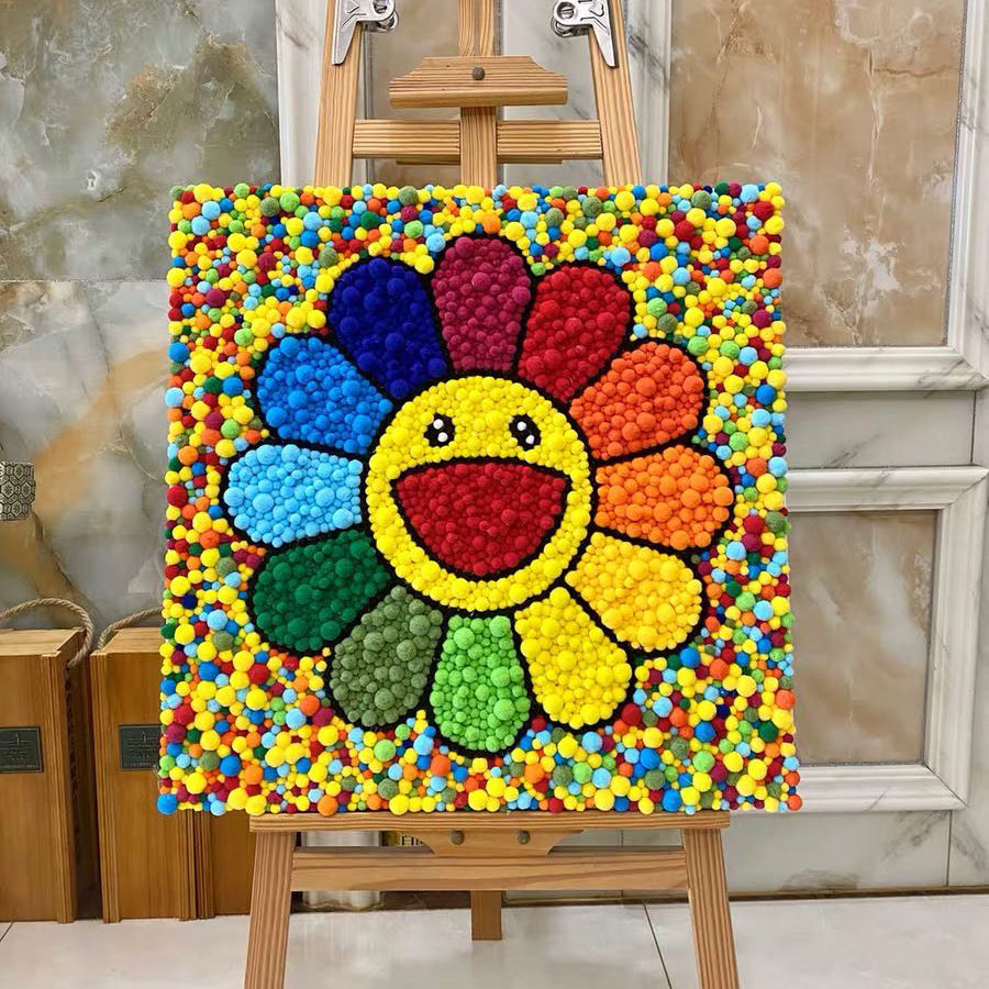 网红太阳花毛球画diy创意手工全套材料包解压懒人画 80*80全套材料包