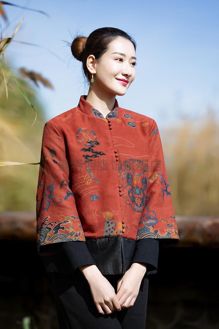 索特西桑蚕丝香云纱棉服上衣 女秋冬保暖中式唐装夹棉外套【轻奢文艺