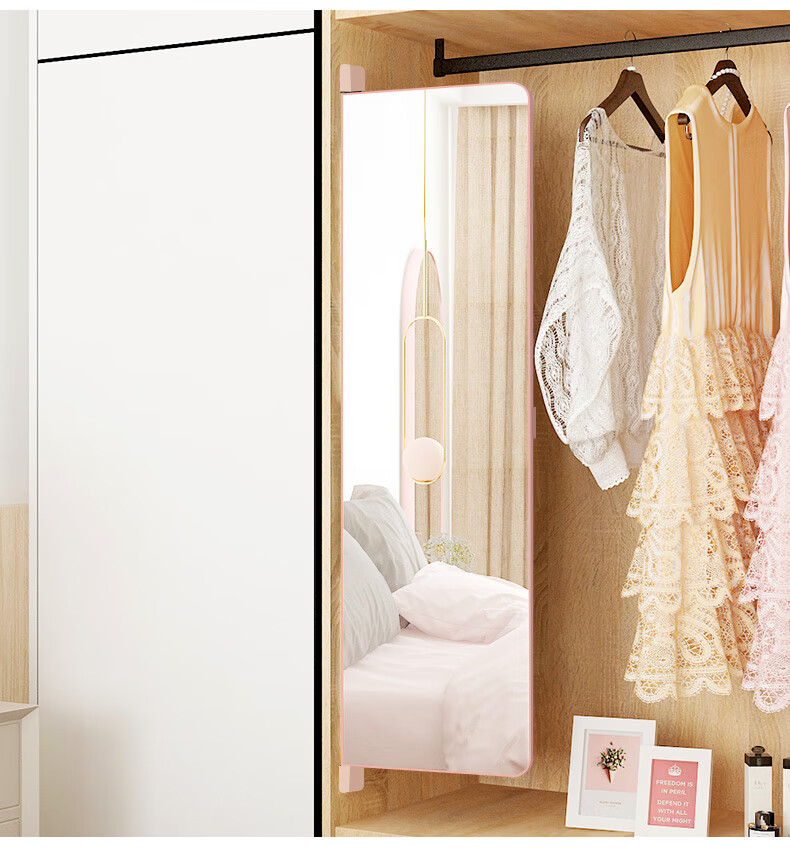 挂在衣柜门上的镜子平开门衣柜镜子内置推拉可旋转隐藏折叠穿衣镜内装