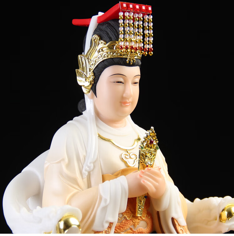 汉白玉妈祖神像天上圣母天后海神娘娘树脂佛像道家居家供奉摆件16英寸