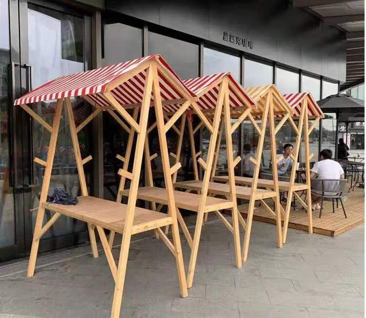 折叠小吃车摆摊 移动摊位售货车木制活动棚架集市可折叠小吃摆摊车