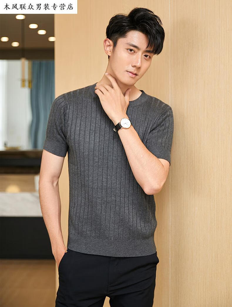 25岁30岁35岁青年男人秋冬穿的20秋冬季加厚短袖毛线衣男体恤圆领大码