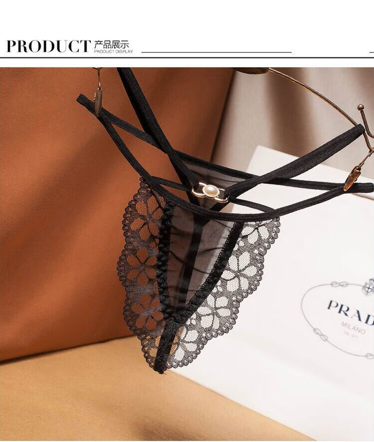 禾佳成丁字裤女性感诱惑低腰免脱一线裆火辣底裤夏季透气交叉蕾丝珍珠