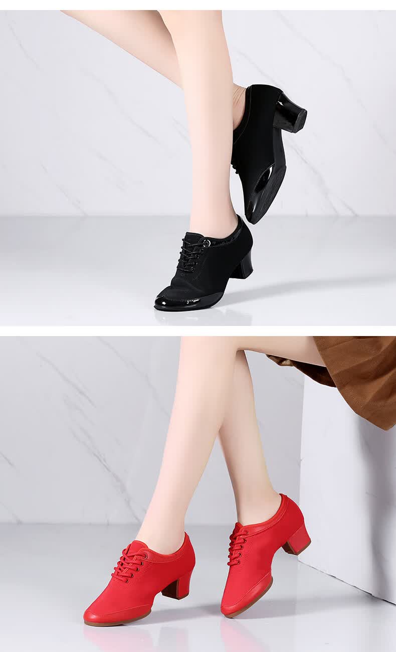 新款拉丁舞鞋女士中高跟广场双人交谊舞透气软底舞蹈鞋形体鞋依迪筱