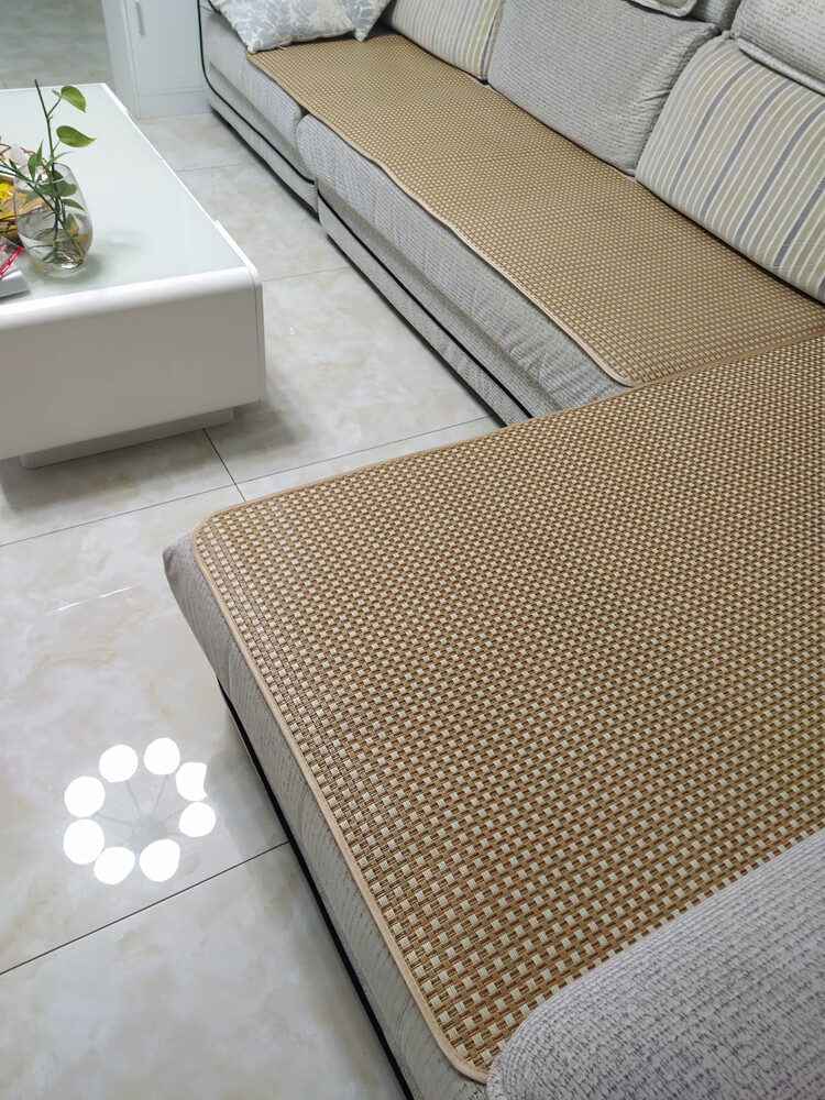 长椅凉席坐垫双面藤沙发席子四季通用冰丝面玉米花藤面窄边款5050cm