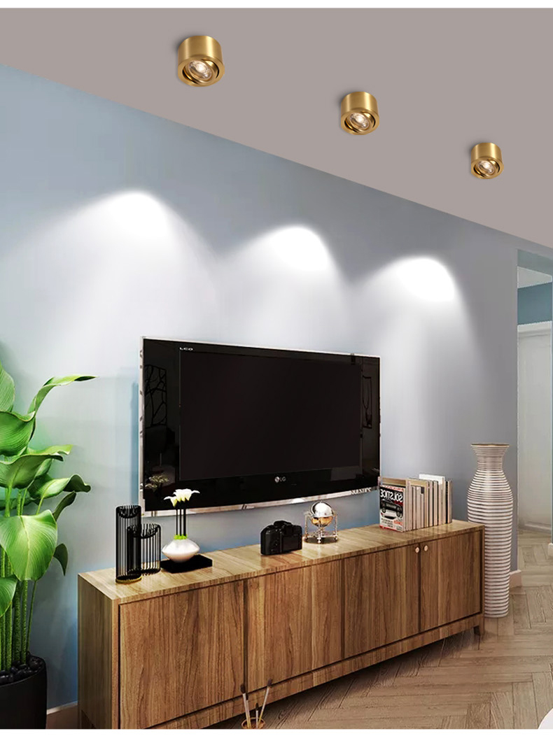 欧普侍全铜明装射灯可调角度led客厅家用背景墙可调节轻奢照画明装