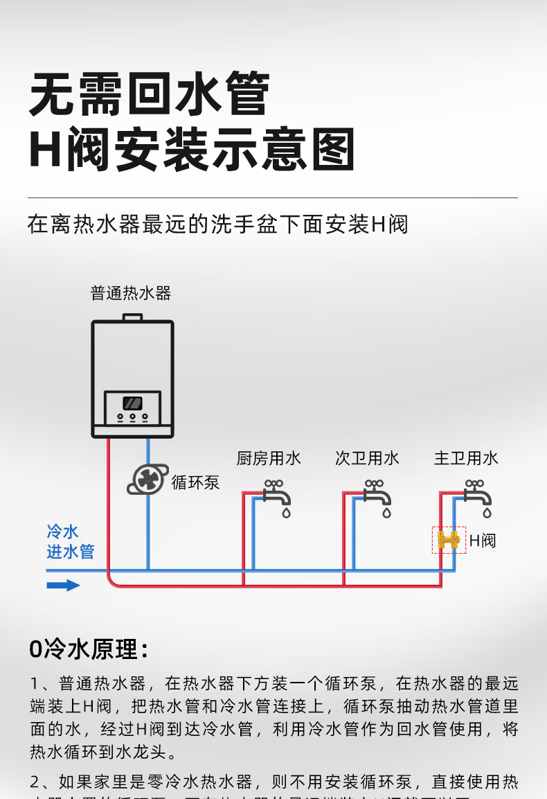 h閥零冷水單向閥循環閥4分燃氣熱水器回水閥止回閥水熱水回水循環三通