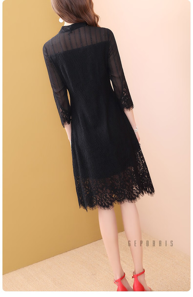 歌珀莱品牌女装气质黑色蕾丝连衣裙女春2020新款中长款流行裙子黑色s