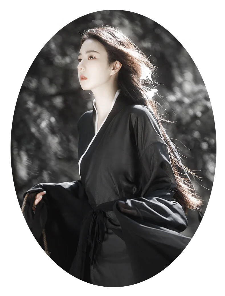 广袖流仙裙汉服女夏季直裾古装中国风改良广袖流仙裙黑色武侠古风飘逸