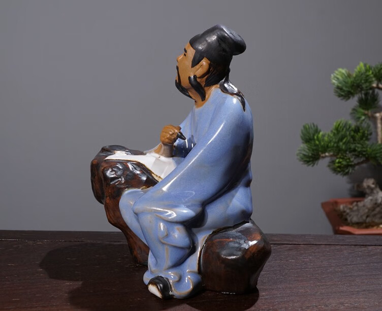 天南兄弟盆景假山摆件陶瓷小人物老翁下棋翁弹琴吹笛配件上水石吸水石