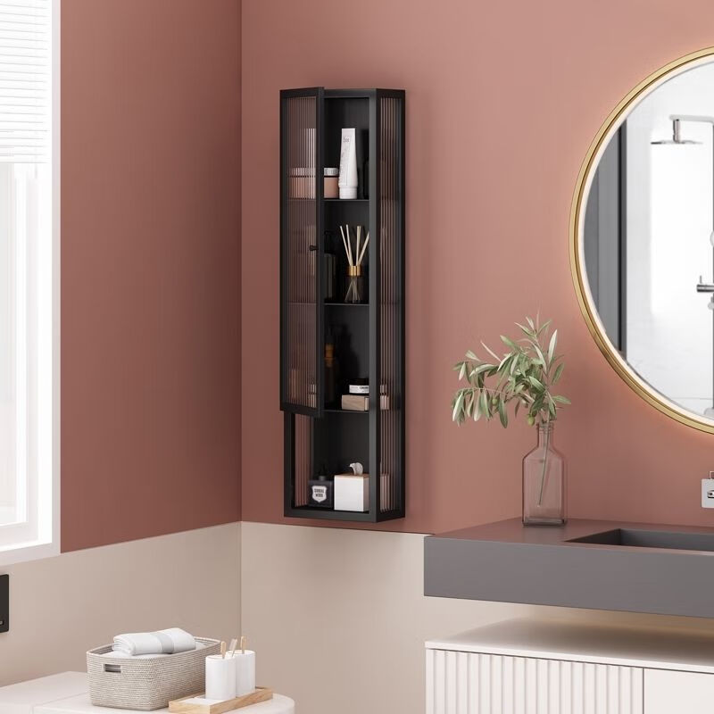 欧式玻璃墙壁柜卫生间小吊柜马桶窄侧边柜浴室置物架储物收纳定制金色