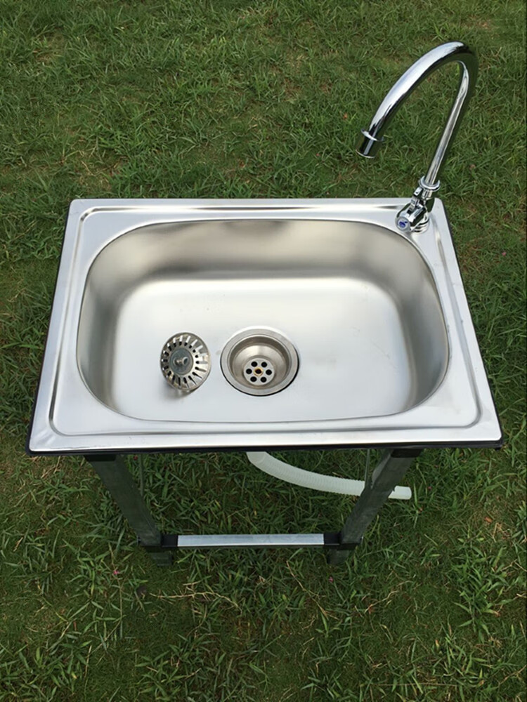 可移动简易厨房洗菜盆水池不锈钢水槽 单槽单盆 洗手盆水斗带支架