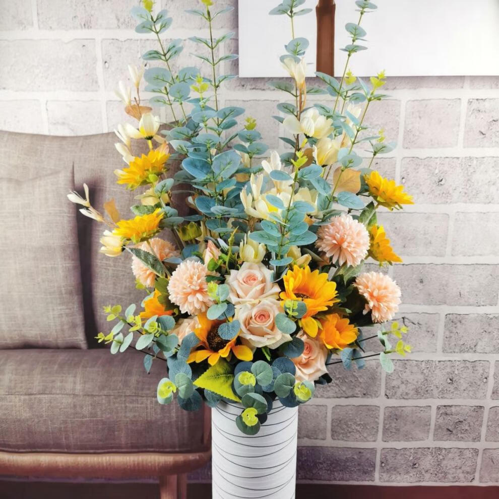 客厅假花仿真花摆放客厅落地假花玫瑰花仿真花居家新房装饰绢花摆件