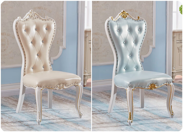 欧美式实木椅子 欧式靠背椅子现代简约凳子家用单人餐厅白色简欧美式