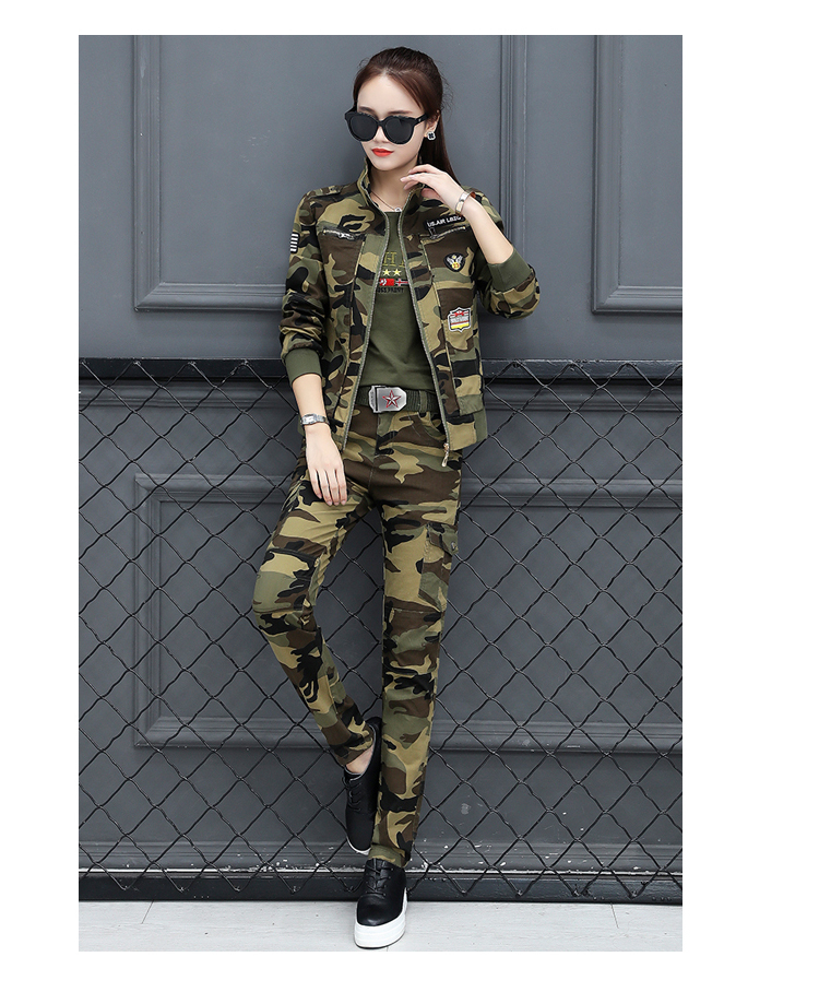 kiliveng 迷彩服套装女装2020春秋新款三件套女士韩版时尚大码休闲两