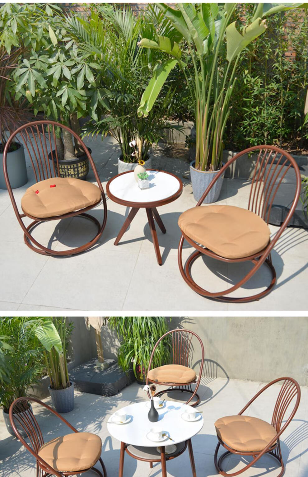 阳台休闲小桌椅防水防晒室外庭院花园露台露天现代简约阳台三件套4椅